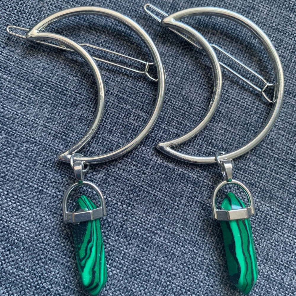 Malachite Silver Moon Hairclip Bundle